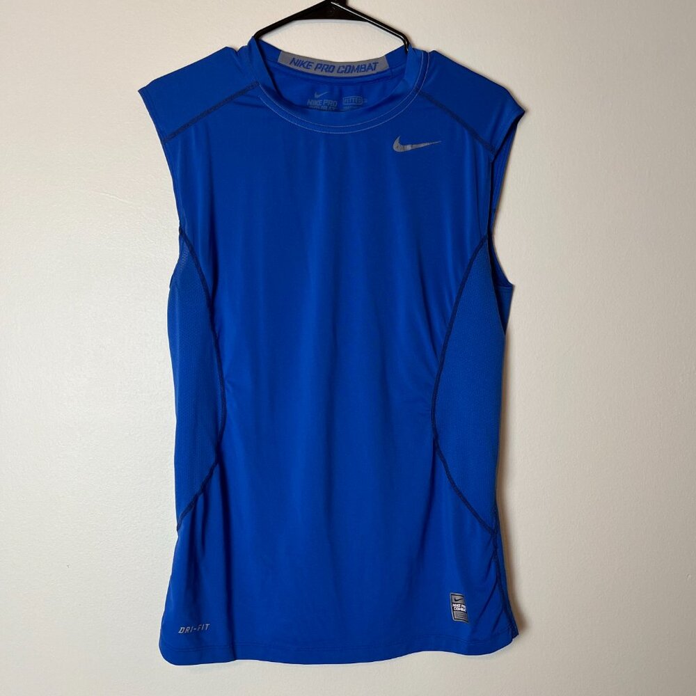 Mens Blue Nike Pro Combat Shirt Sleeveless